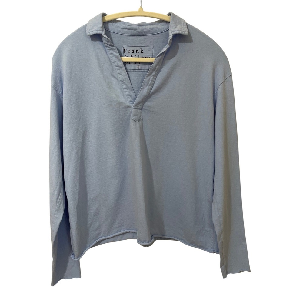 Frank & Eileen Popover Henley Tee Blue Size S Long Sleeve 100% Cotton Made USA